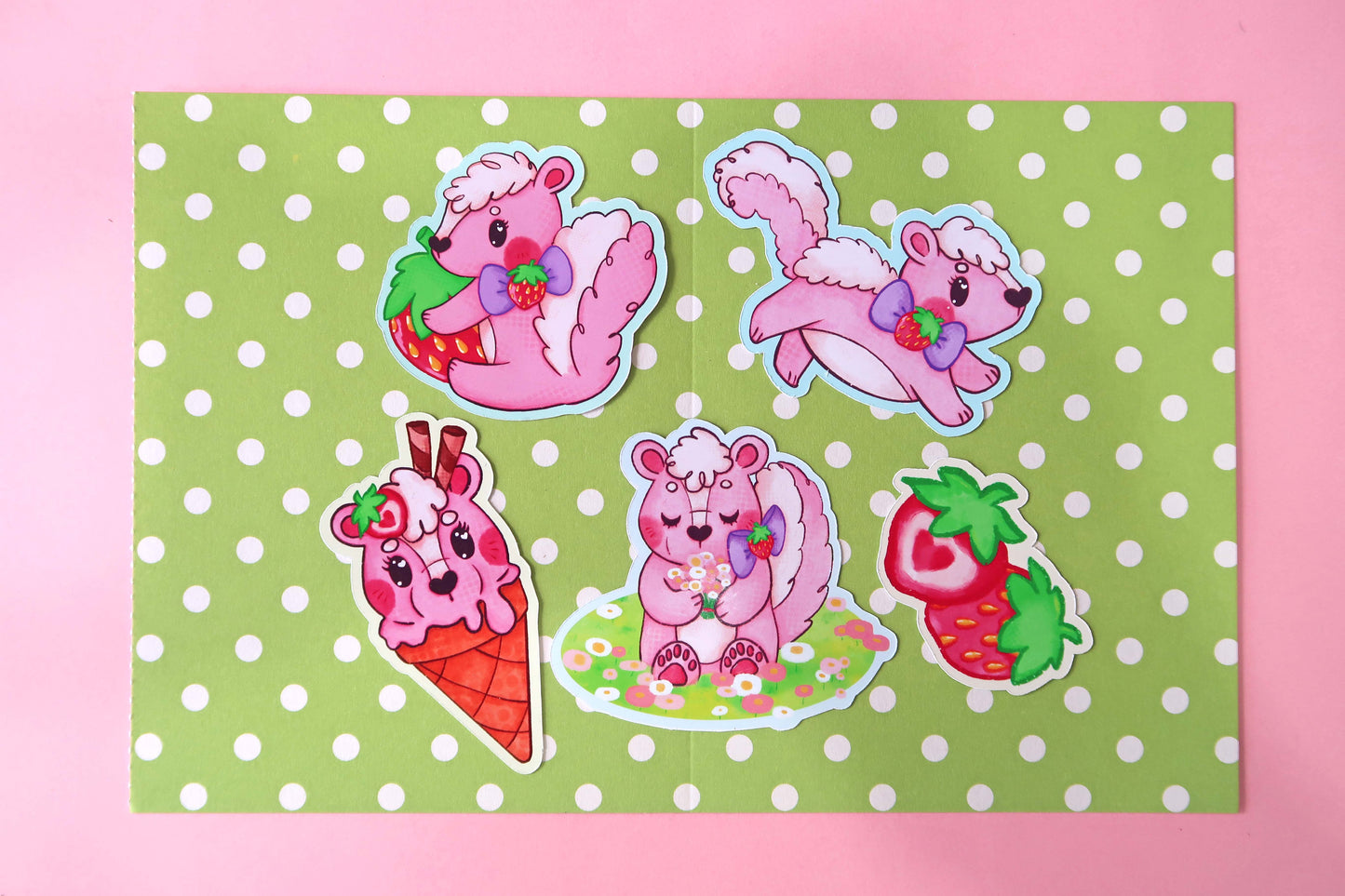 Strawberry Skunk Sticker Set (Pack of 5)