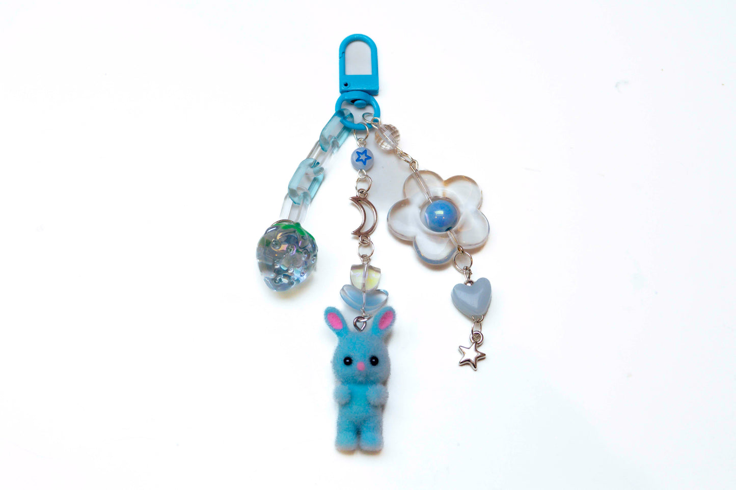 Fuzzy Blue Bunny Beaded Keyring