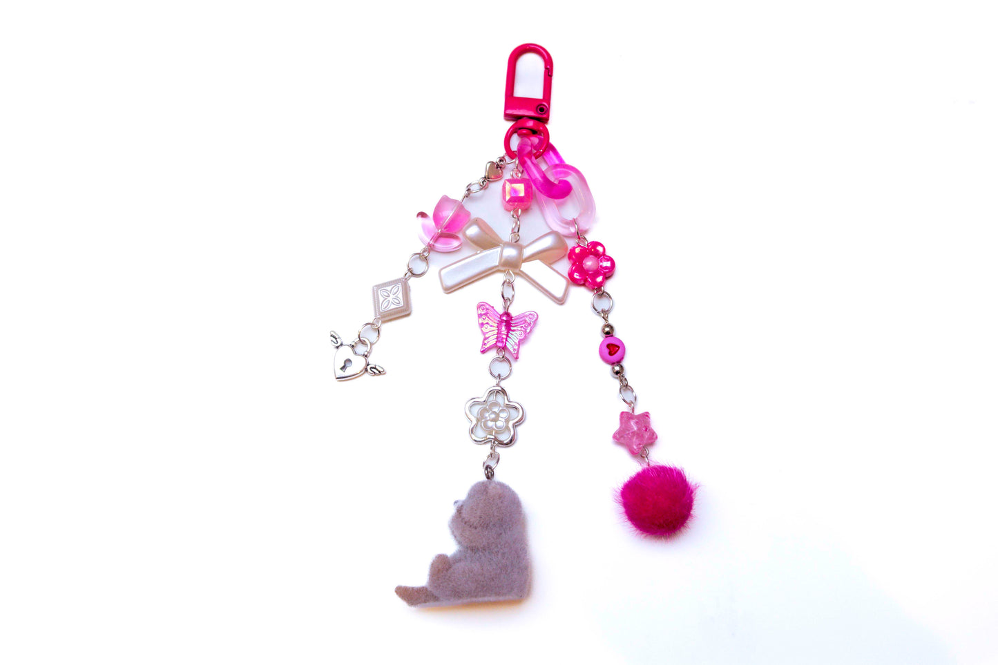 Fuzzy Pink Otter Beaded Keyring
