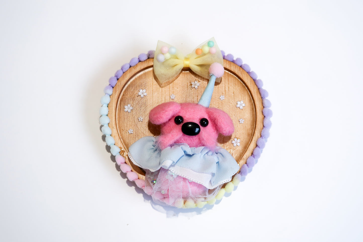 Handmade Pink Clown Dog Needle Felted Wall Art