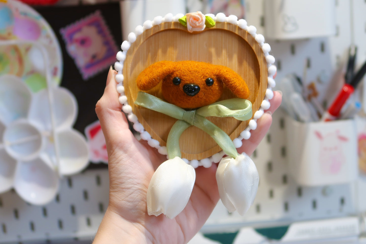 Handmade Tulip Dog Needle Felted Wall Art