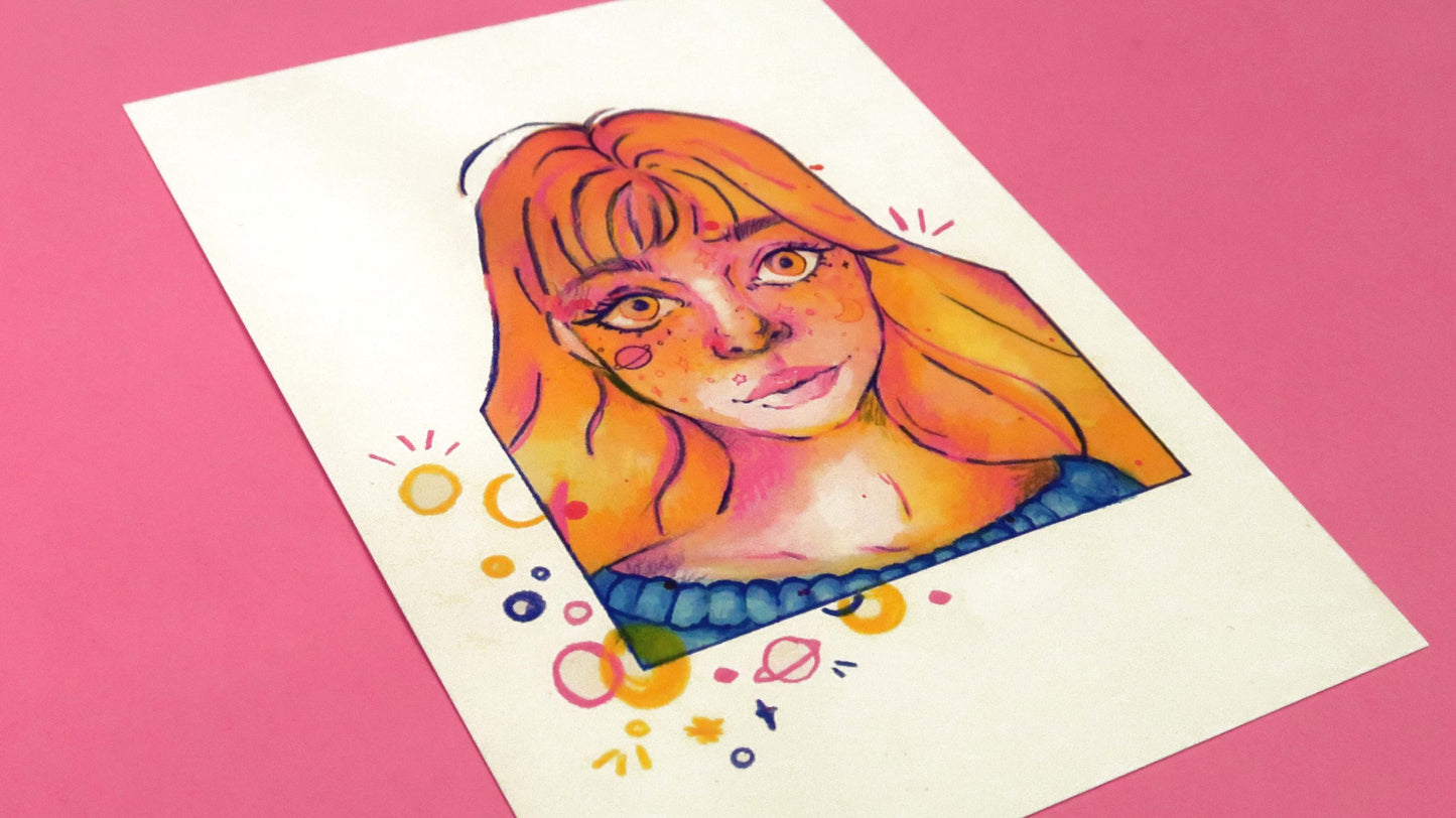 Pink & Orange Girl Postcard Print