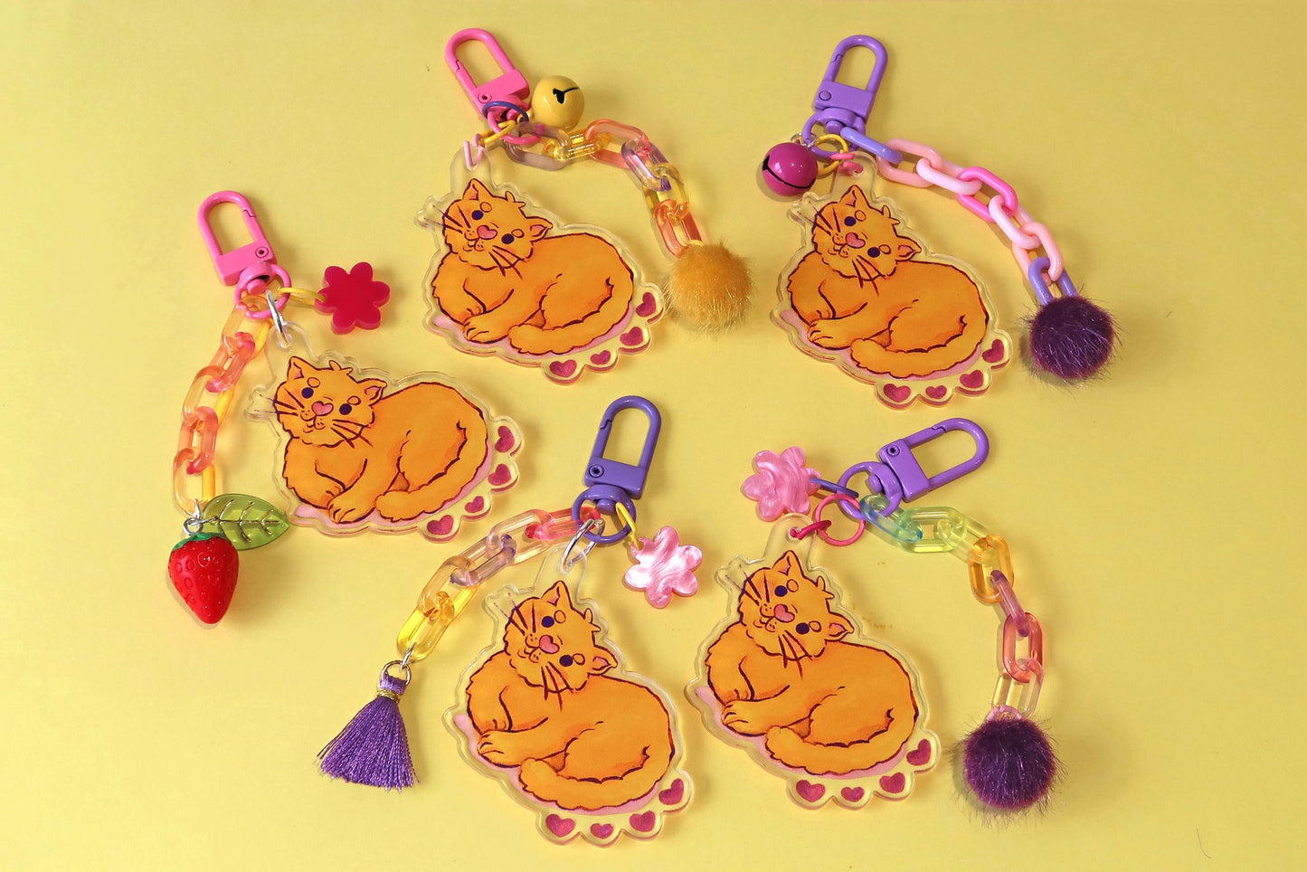 Orange cat acrylic keyring w/ charms