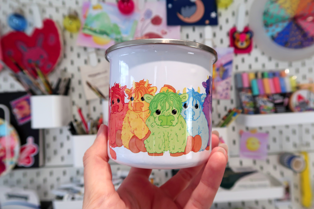 Rainbow Highland Cow Unbreakable Enamel Mug