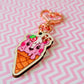 Wooden Strawberry Skunk Ice Cream Keyring