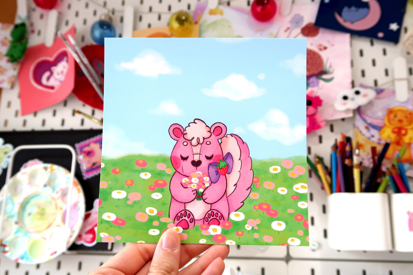 Strawberry Skunk Flower Field 148mm Mini Print