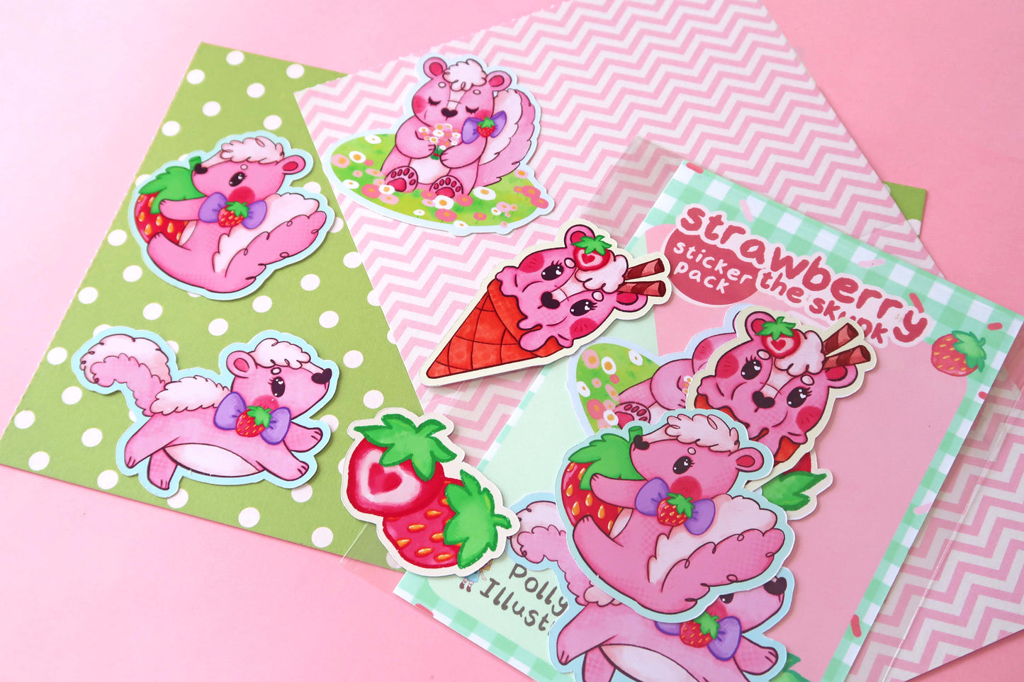 Strawberry Skunk Sticker Set (Pack of 5)