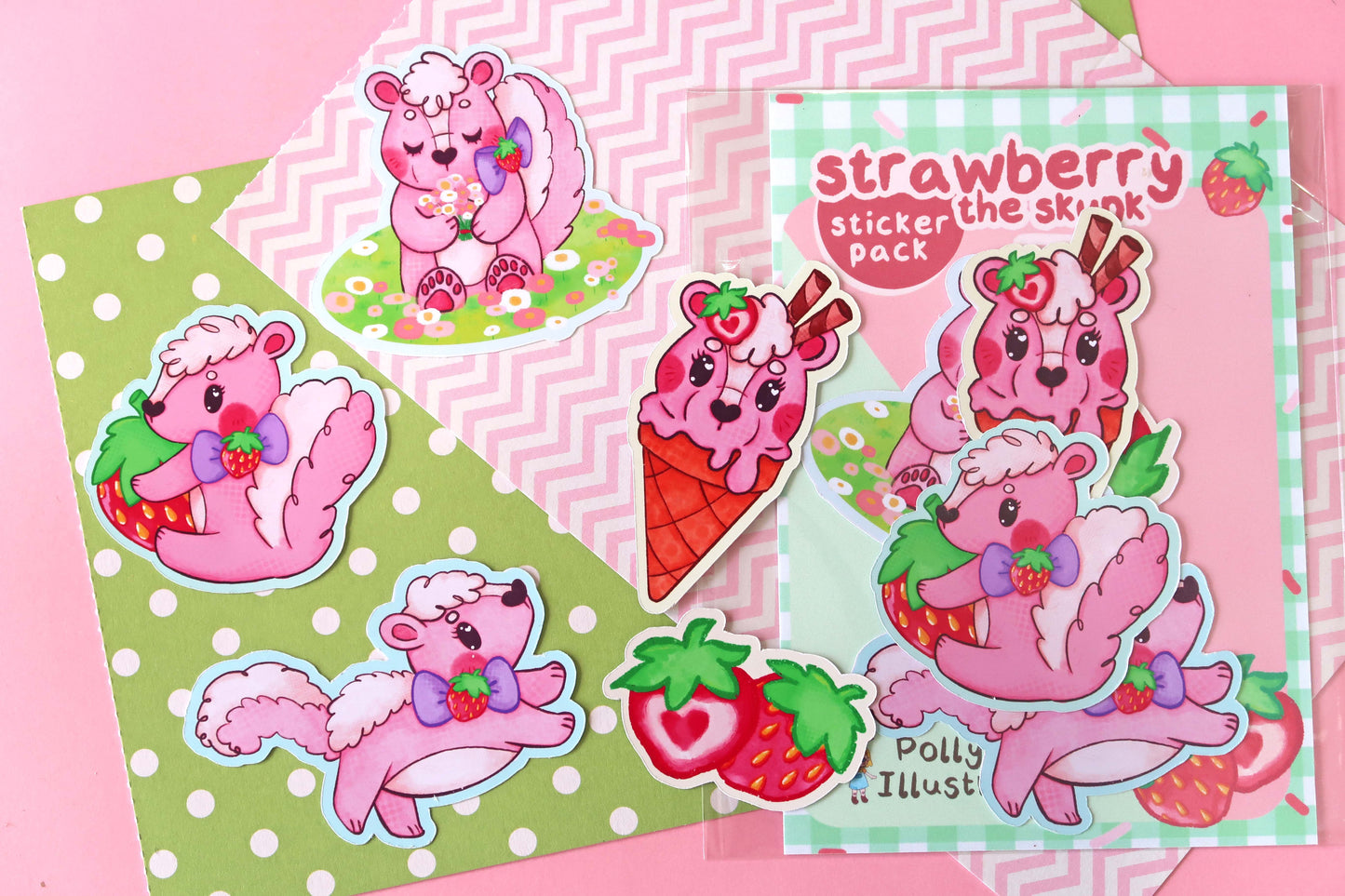 Strawberry Skunk Sticker Set (Pack of 5)