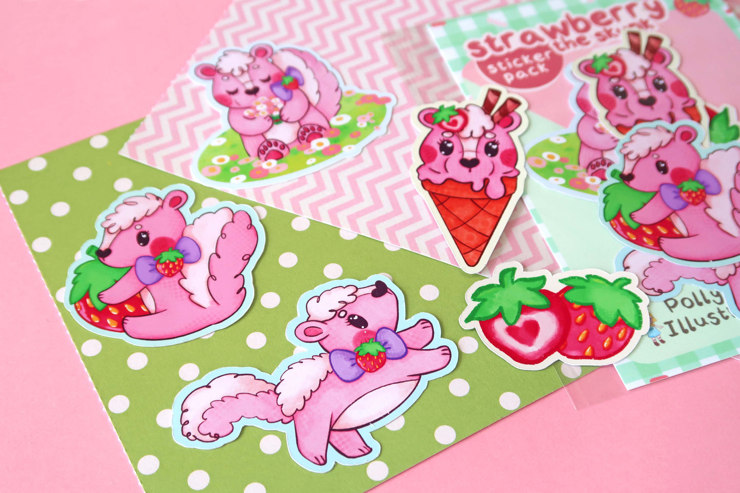 Strawberry Skunk Sticker Set (Pack of 5)