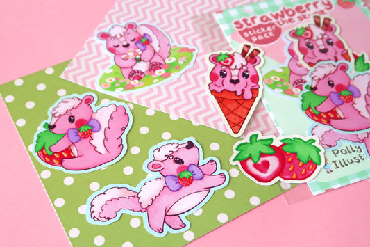 Strawberry Skunk Sticker Set (Pack of 5)