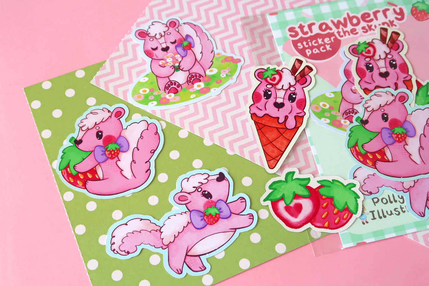 Strawberry Skunk Sticker Set (Pack of 5)