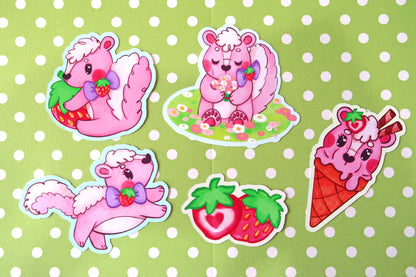 Strawberry Skunk Sticker Set (Pack of 5)