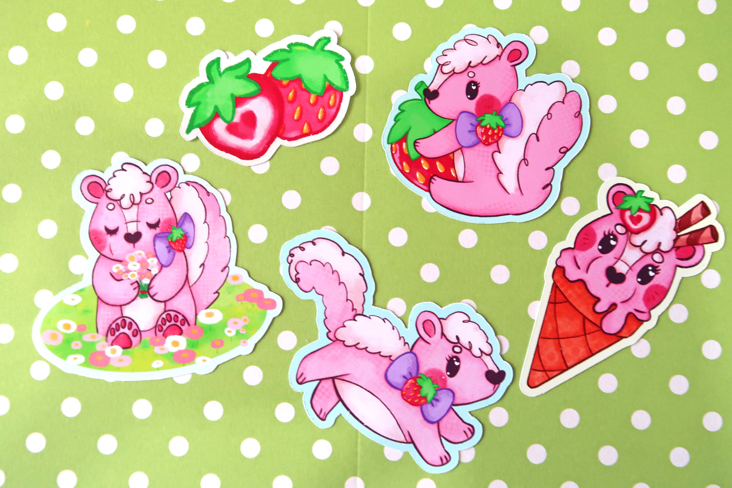 Strawberry Skunk Sticker Set (Pack of 5)