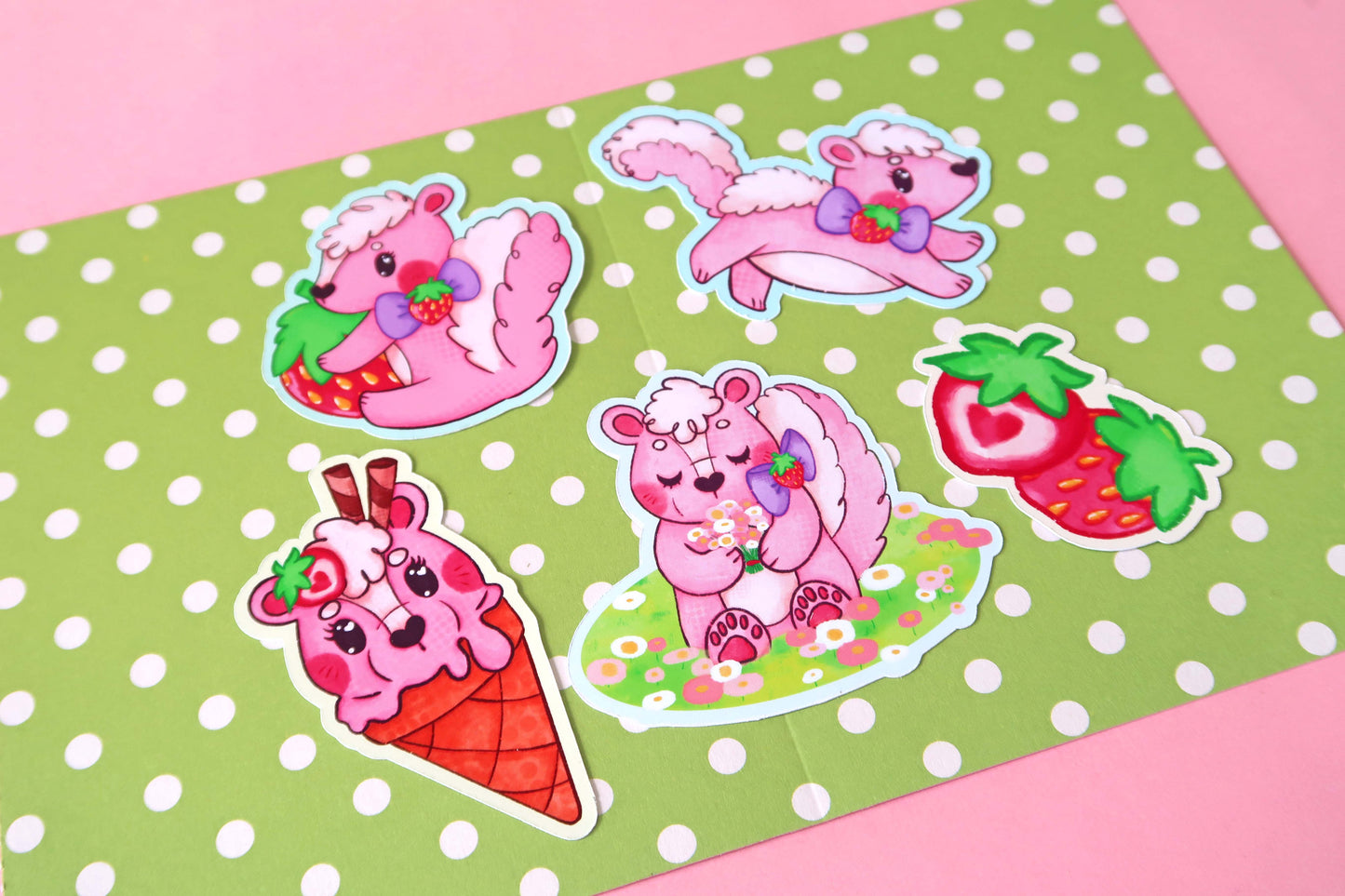 Strawberry Skunk Sticker Set (Pack of 5)
