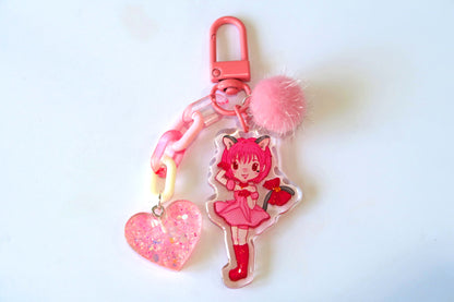 Tokyo Mew Mew glitter acrylic keyring w/ charms - Mew Mew Power