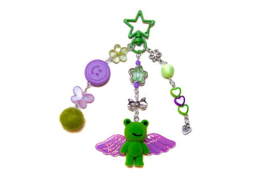 Fuzzy Winged Frog Beaded Keyring