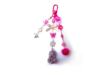 Fuzzy Pink Otter Beaded Keyring