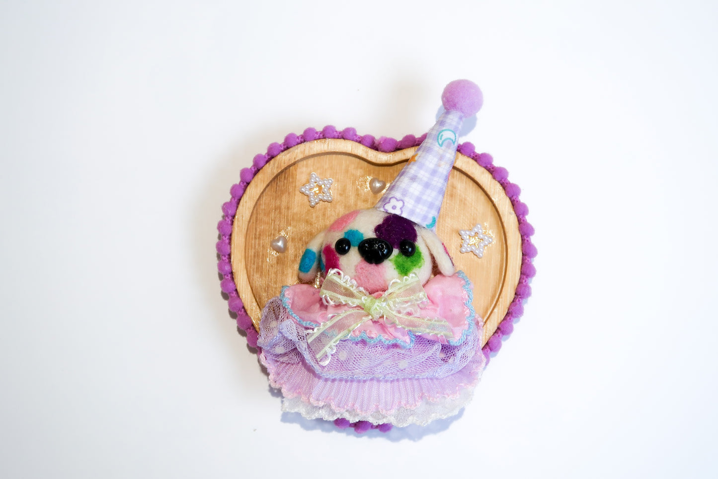 Handmade Colourful Clown Dog Needle Felted Wall Art