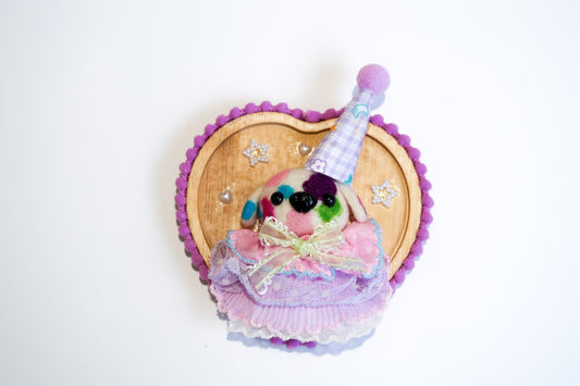 Handmade Colourful Clown Dog Needle Felted Wall Art