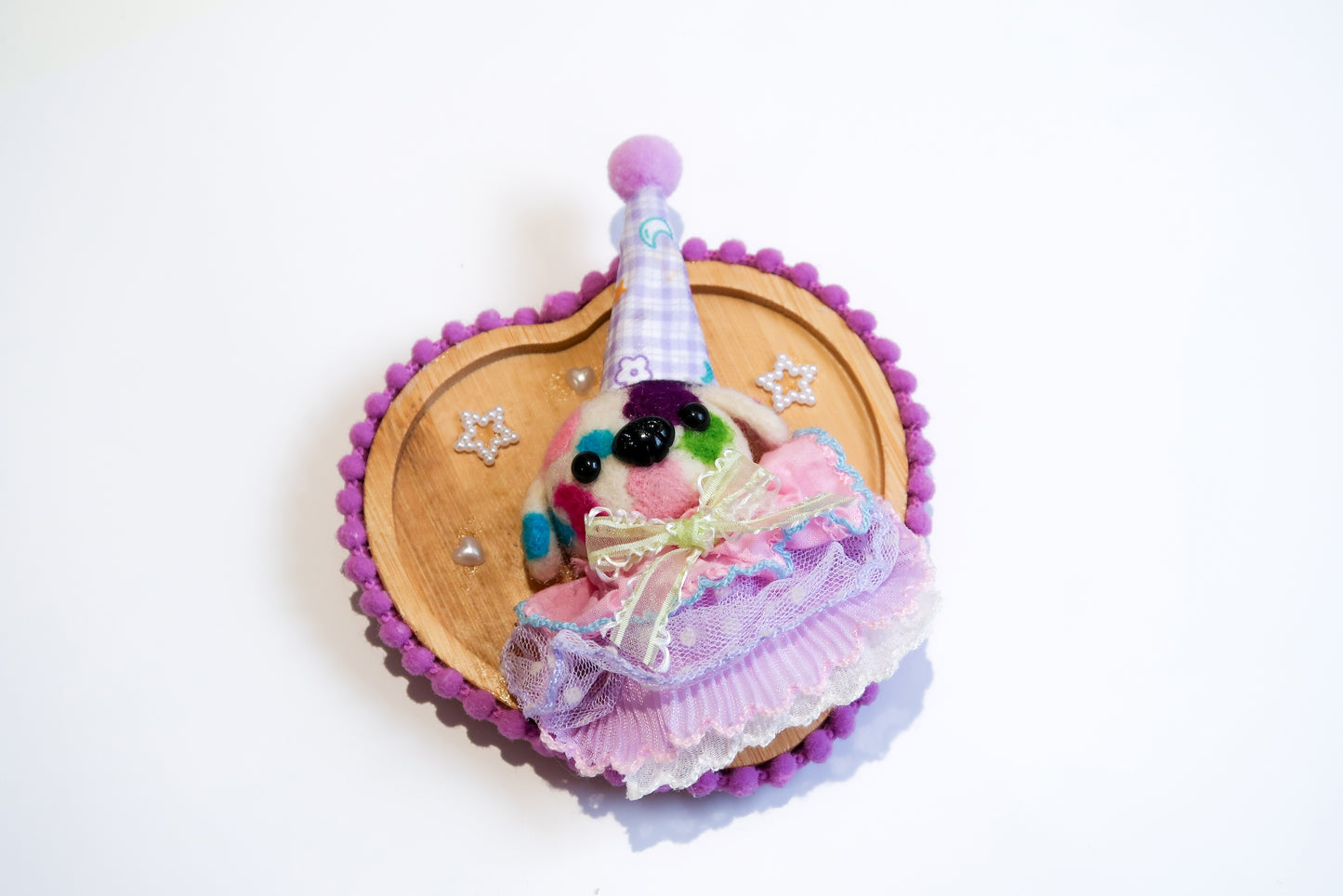 Handmade Colourful Clown Dog Needle Felted Wall Art