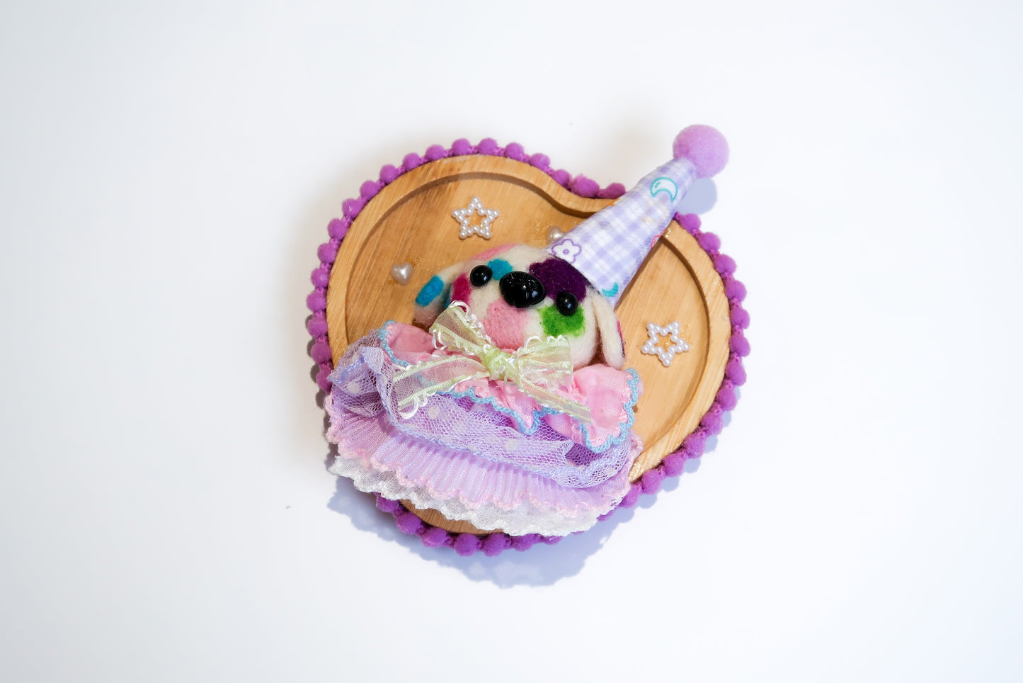 Handmade Colourful Clown Dog Needle Felted Wall Art