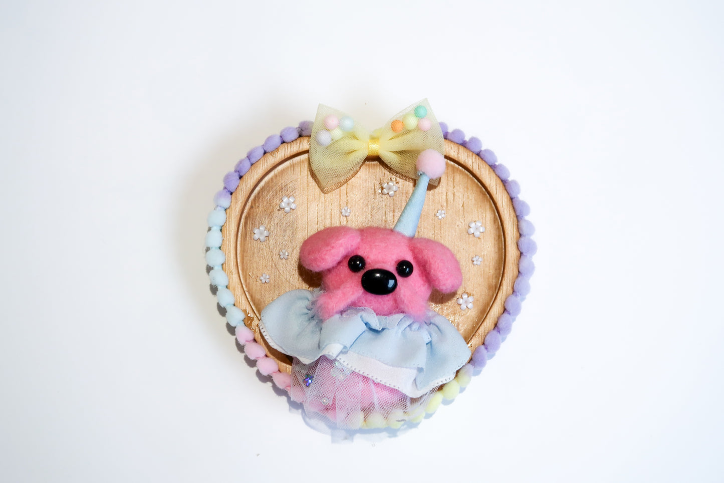 Handmade Pink Clown Dog Needle Felted Wall Art