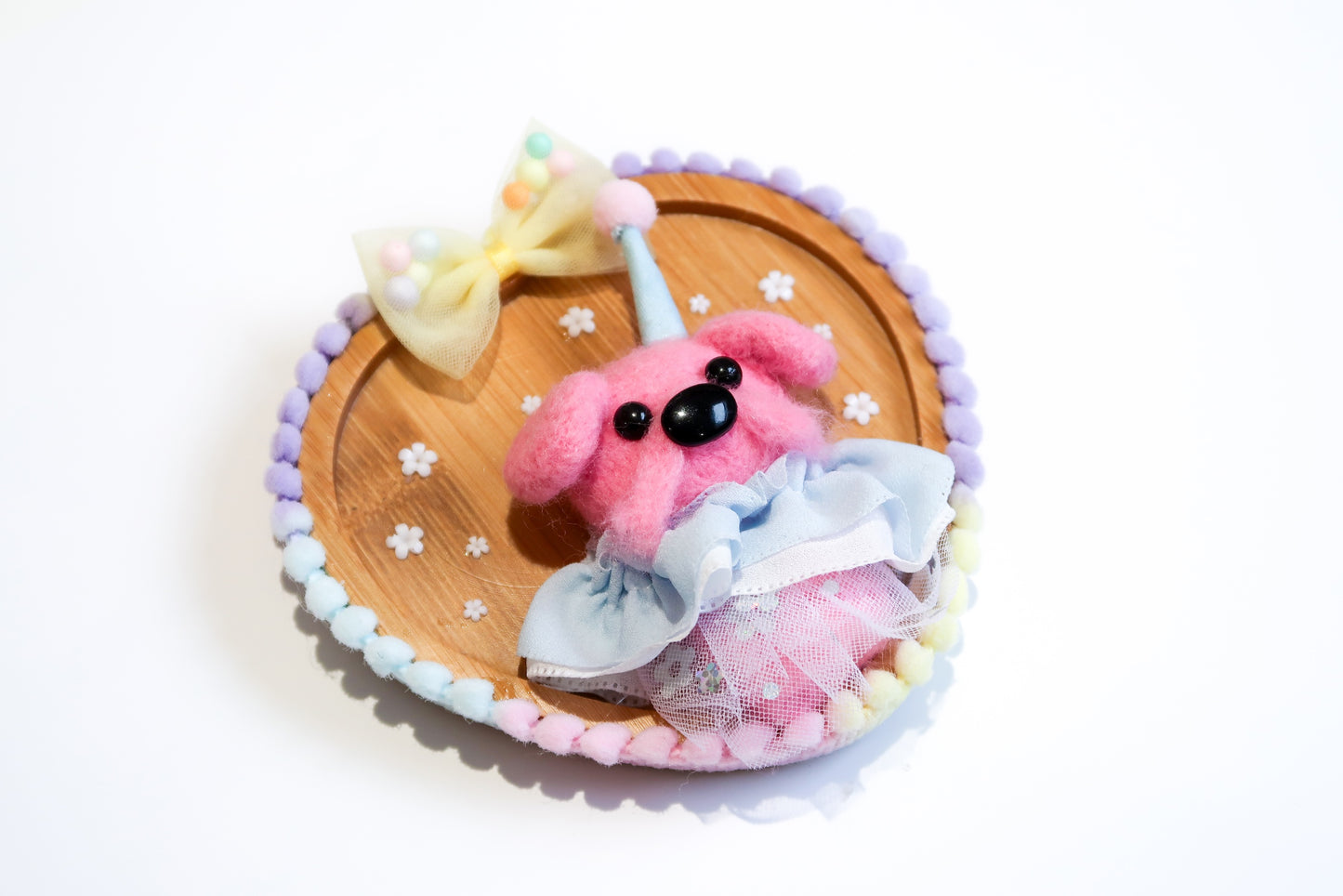 Handmade Pink Clown Dog Needle Felted Wall Art