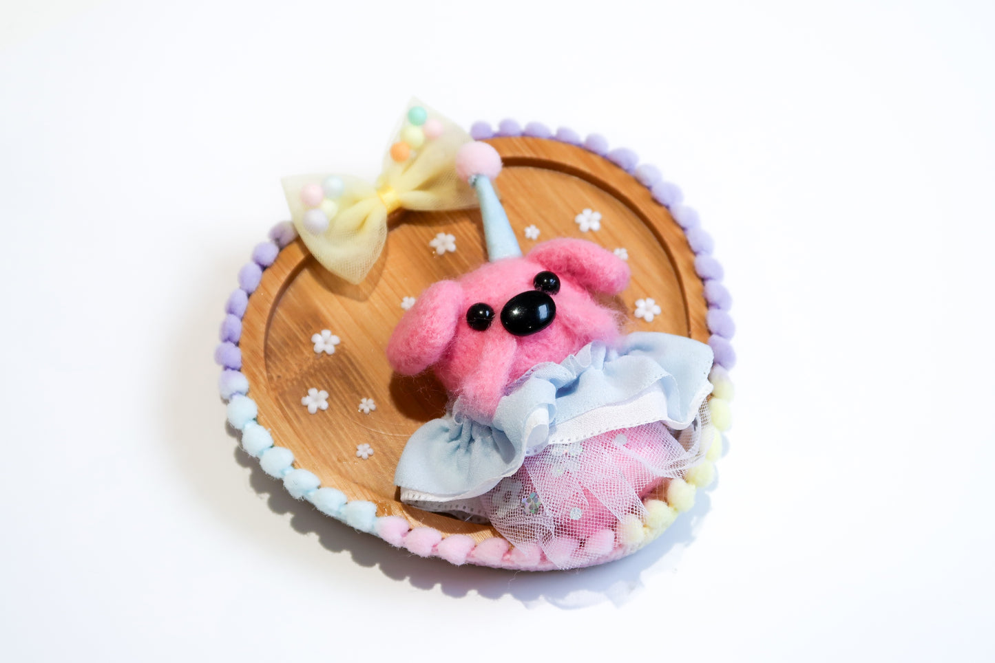 Handmade Pink Clown Dog Needle Felted Wall Art