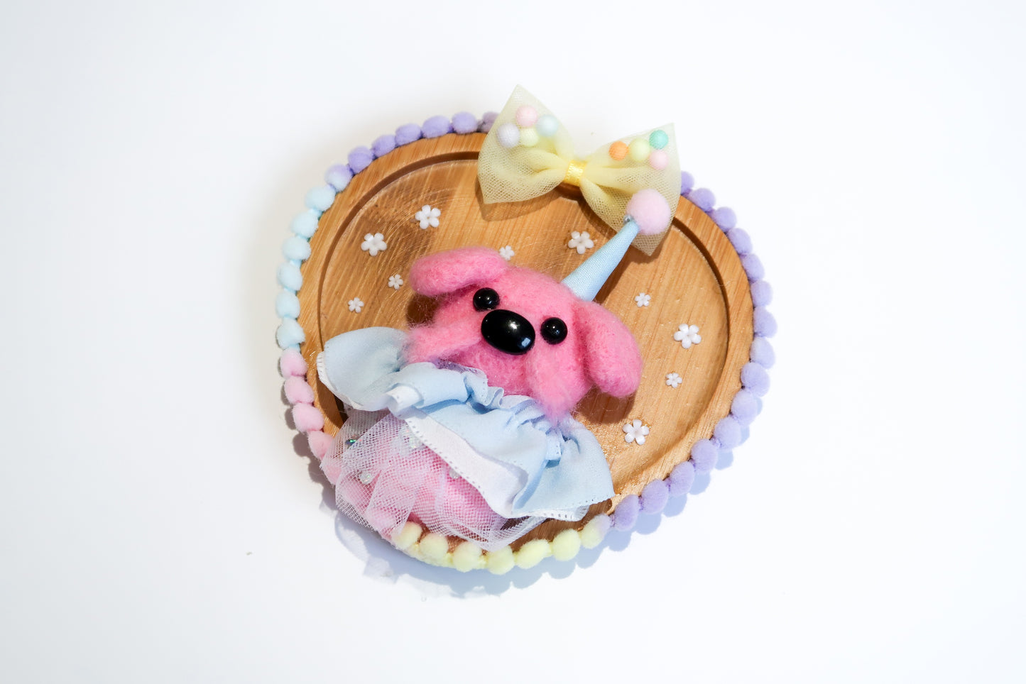 Handmade Pink Clown Dog Needle Felted Wall Art