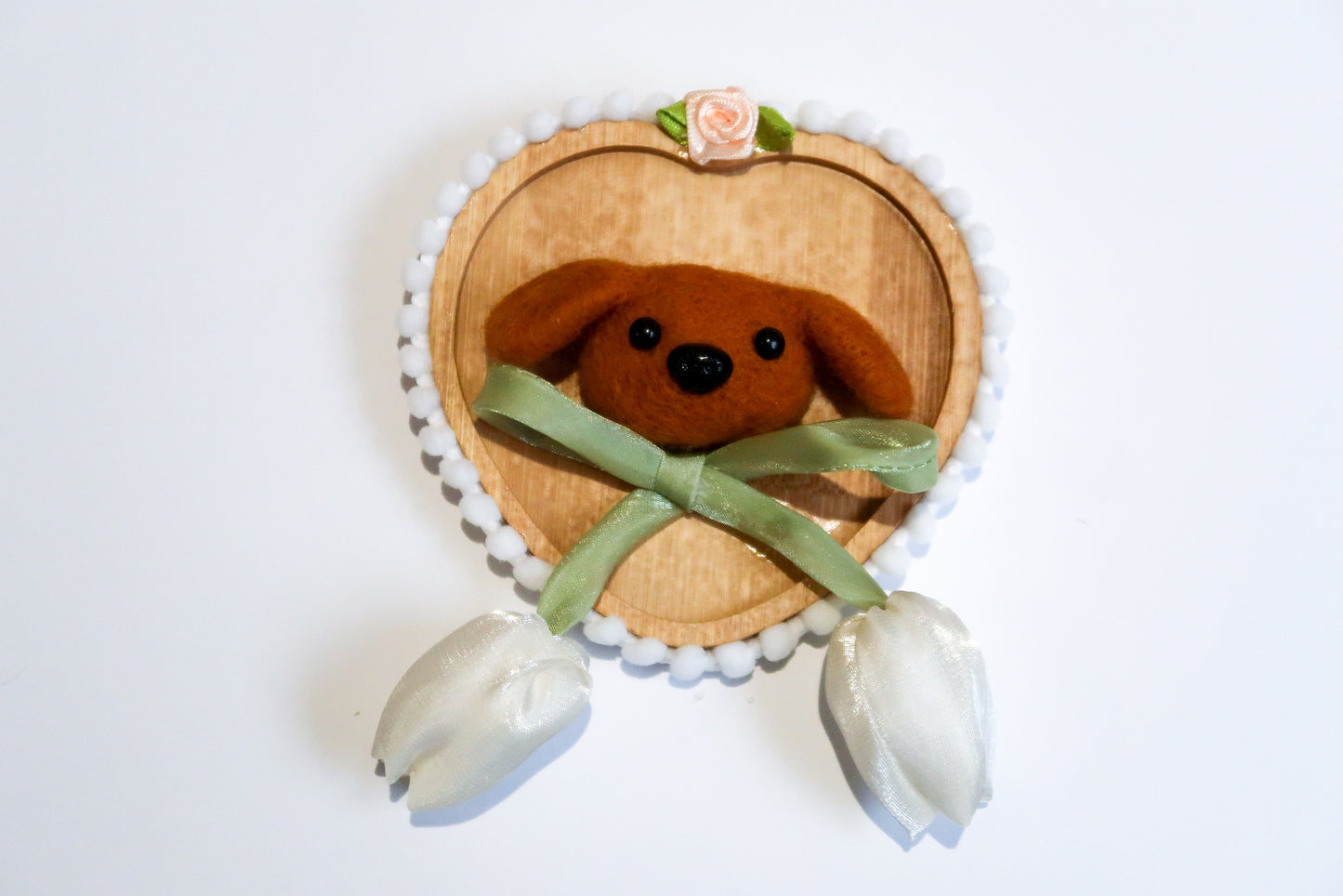 Handmade Tulip Dog Needle Felted Wall Art