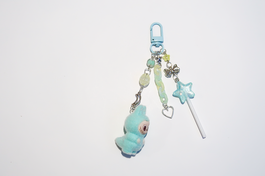 Labubu Blue Beaded Keyring