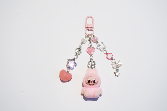 Labubu Soft Pink Beaded Keyring