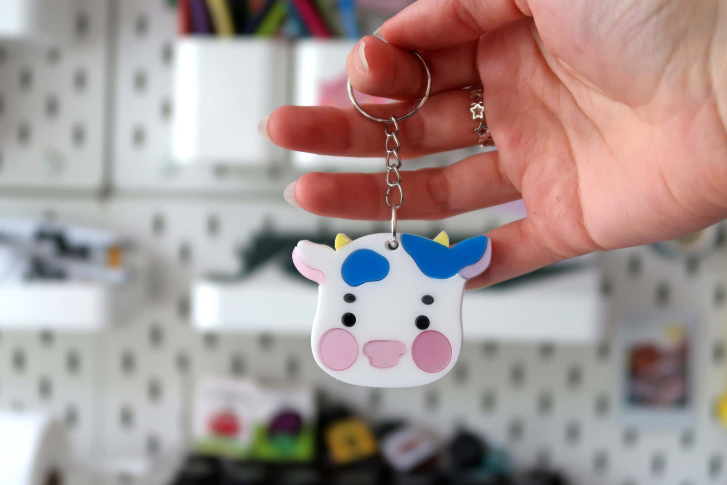 Blueberry Acrylic Cow keyring