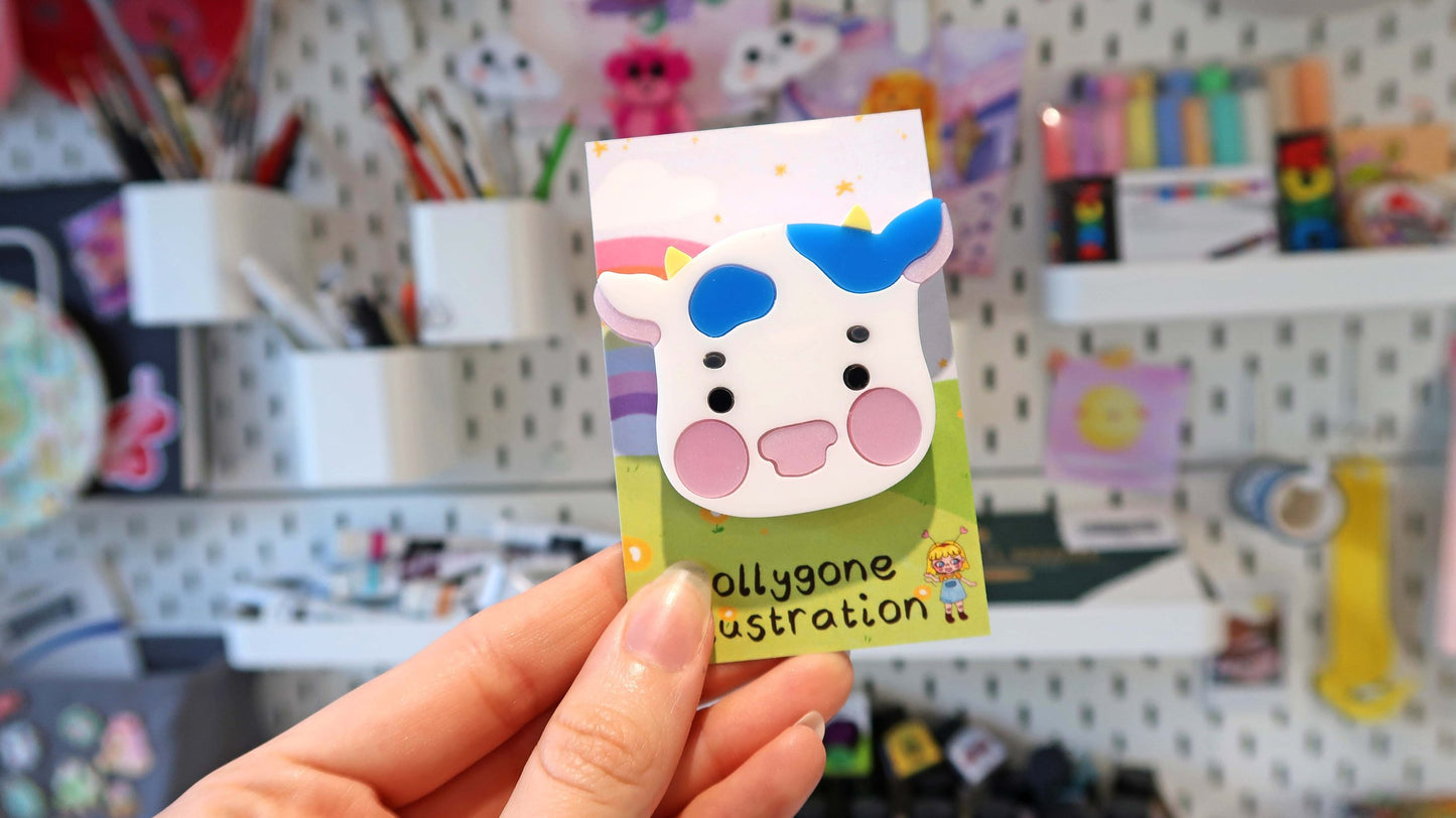 Blueberry Acrylic Cow Badge