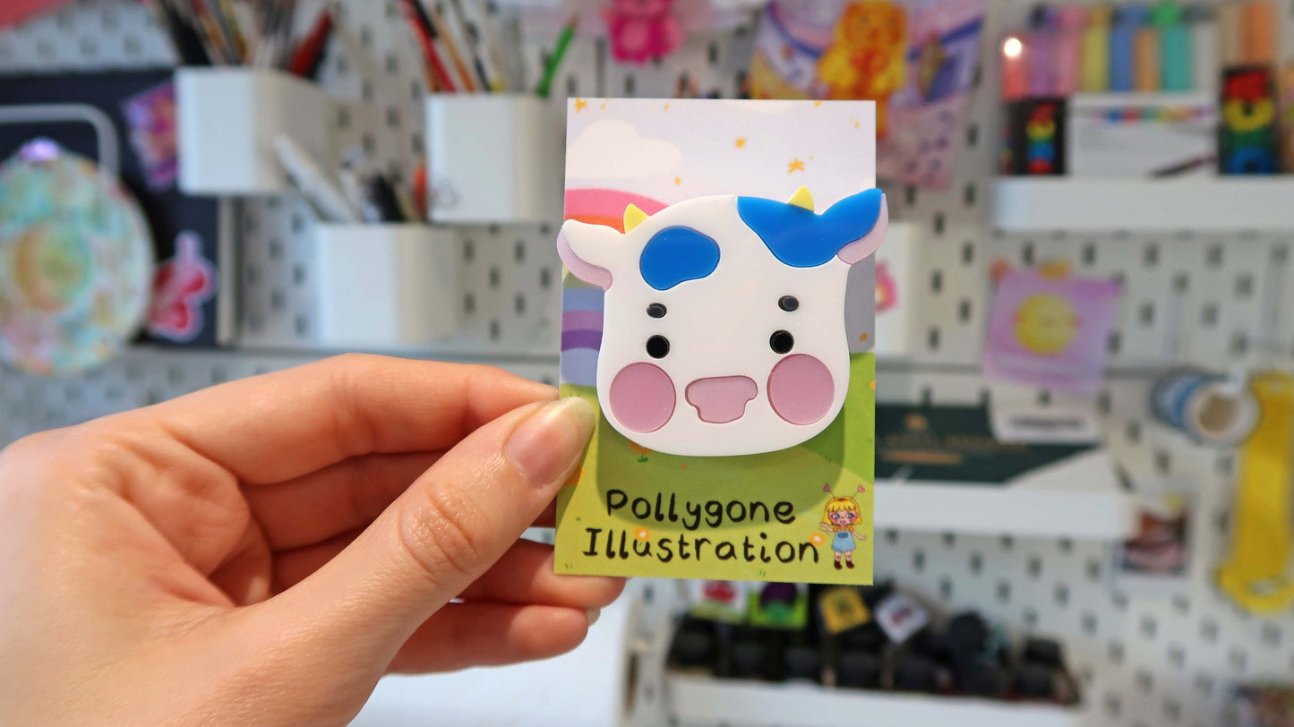 Blueberry Acrylic Cow Badge