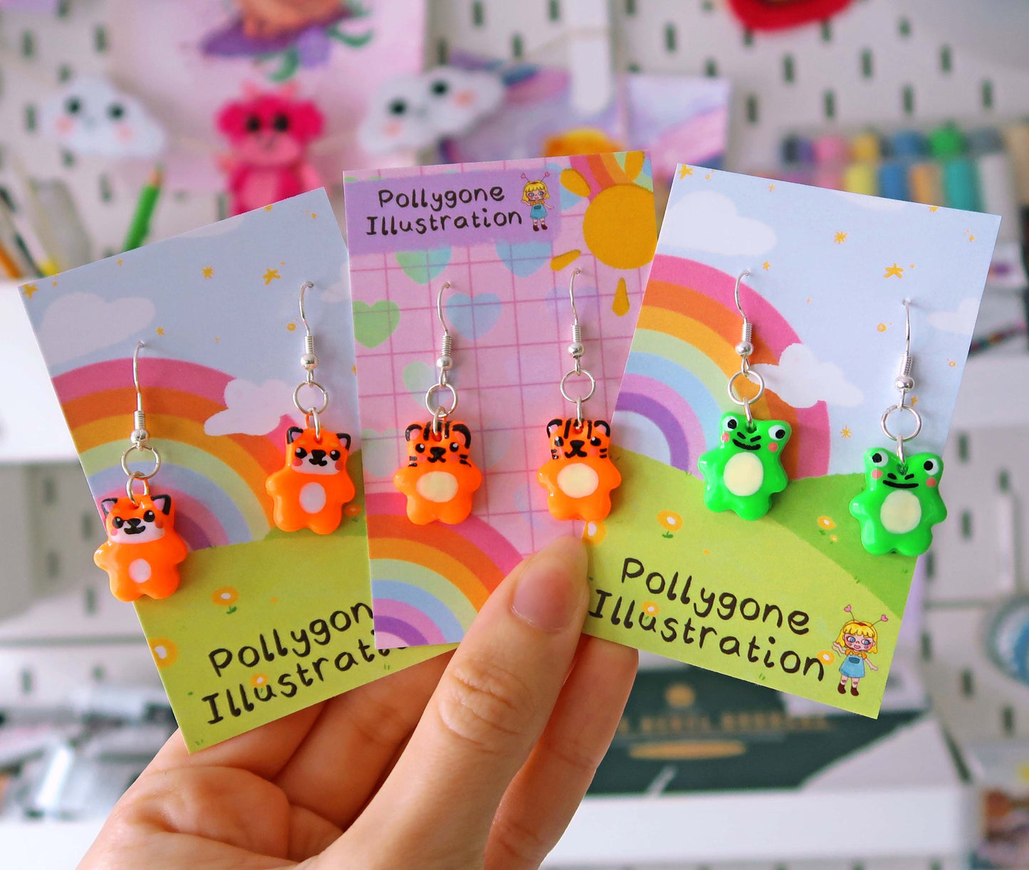 Kawaii Friends Dangly Earrings - Frog, Fox or Tiger