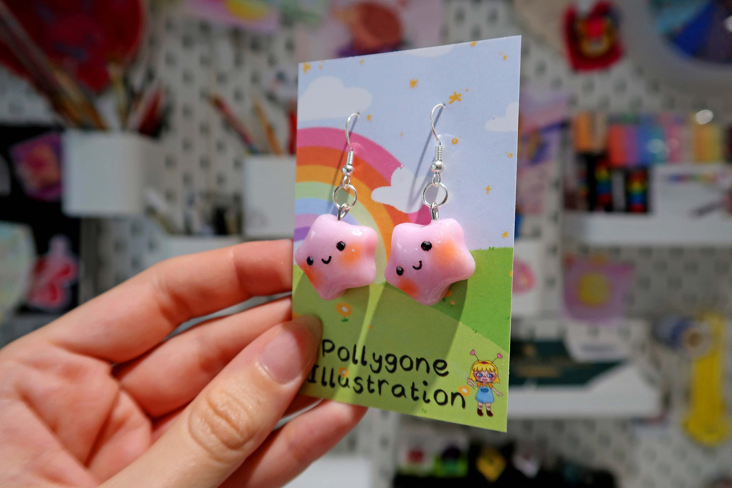 Pink Shimmer Star Earrings (sterling silver plated, hypoallergenic)