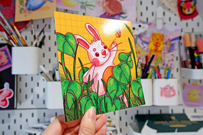 Yellow Leaf Rabbit 140mm Mini Print
