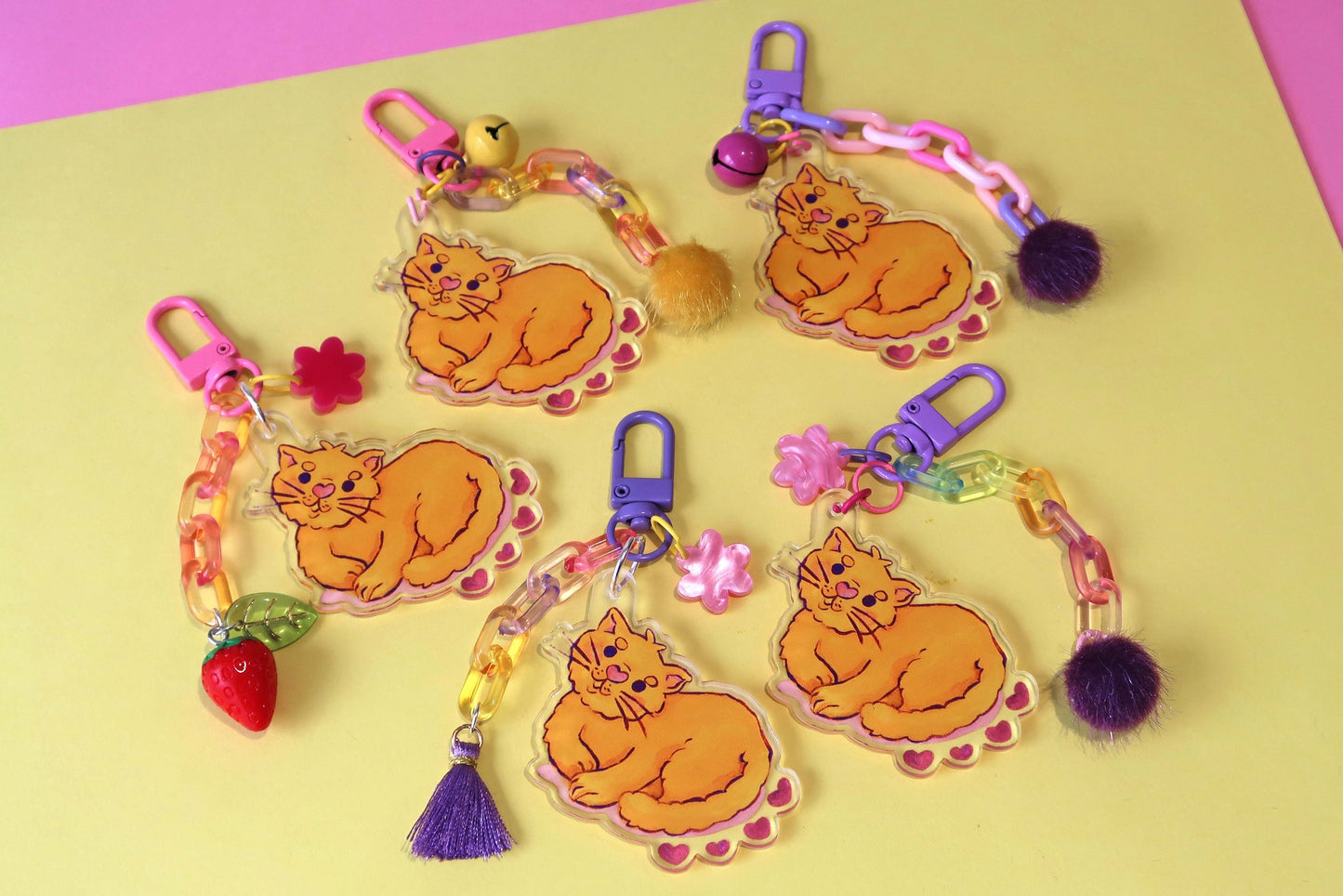 Orange cat acrylic keyring w/ charms