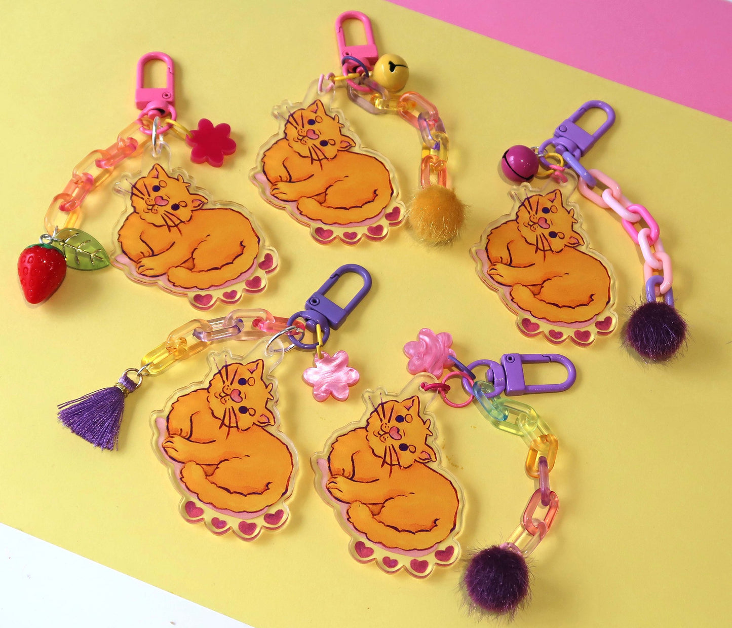 Orange cat acrylic keyring w/ charms