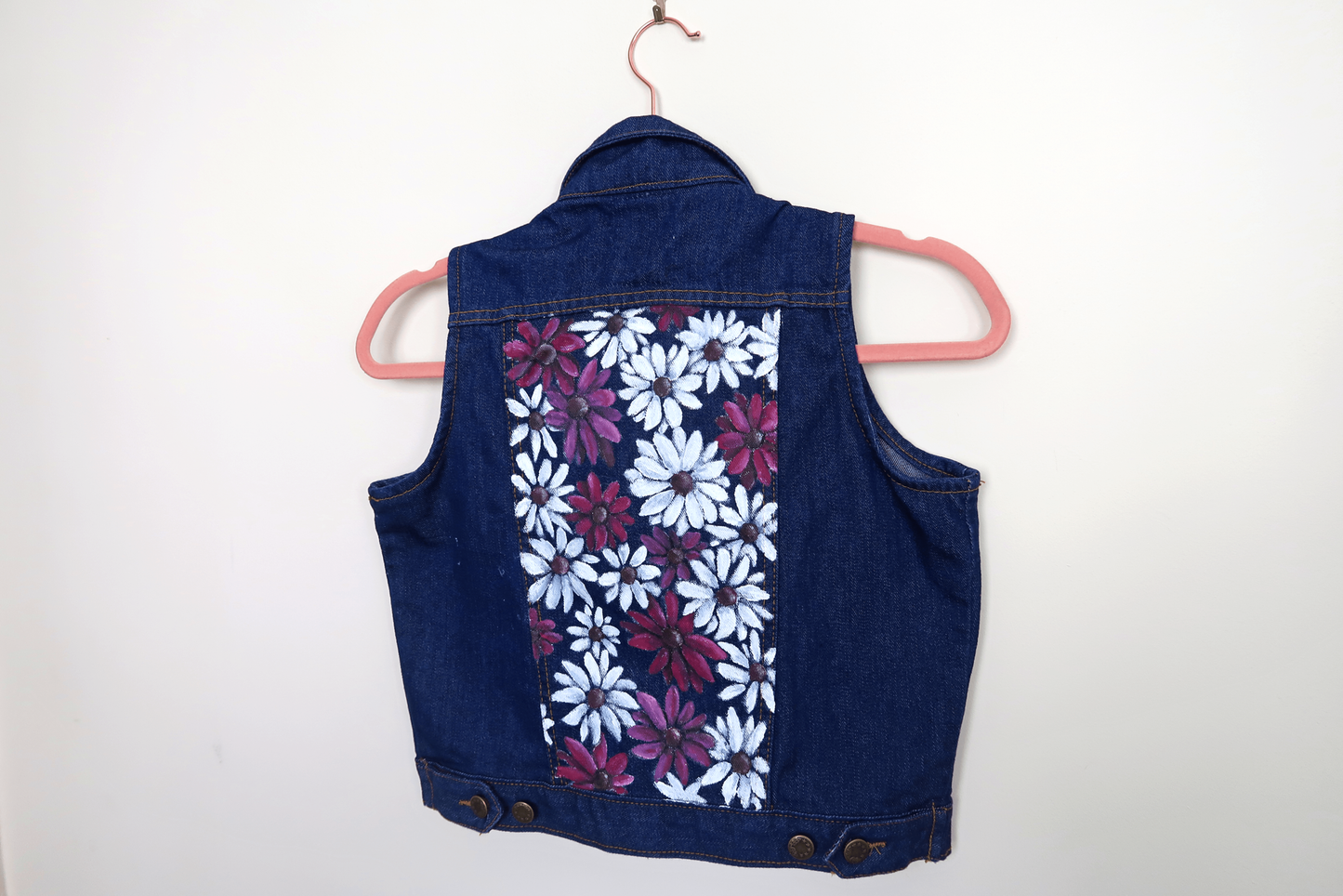 Flower Denim Cropped Waistcoat - Hand Painted - UK Size 10