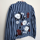Navy Skull Striped Denim Jacket - Hand Painted - UK Mens Large