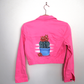 Neon Pink Cactus Denim Jacket - Hand Painted - UK Size Small