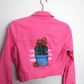 Neon Pink Cactus Denim Jacket - Hand Painted - UK Size Small
