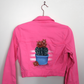 Neon Pink Cactus Denim Jacket - Hand Painted - UK Size Small