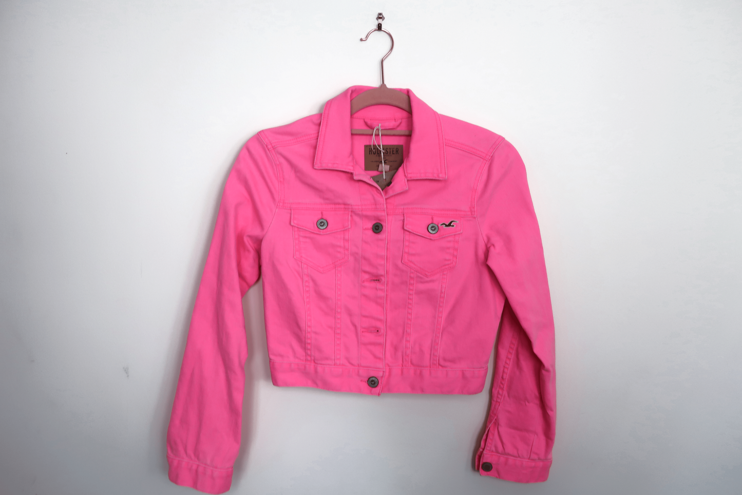Neon Pink Cactus Denim Jacket - Hand Painted - UK Size Small