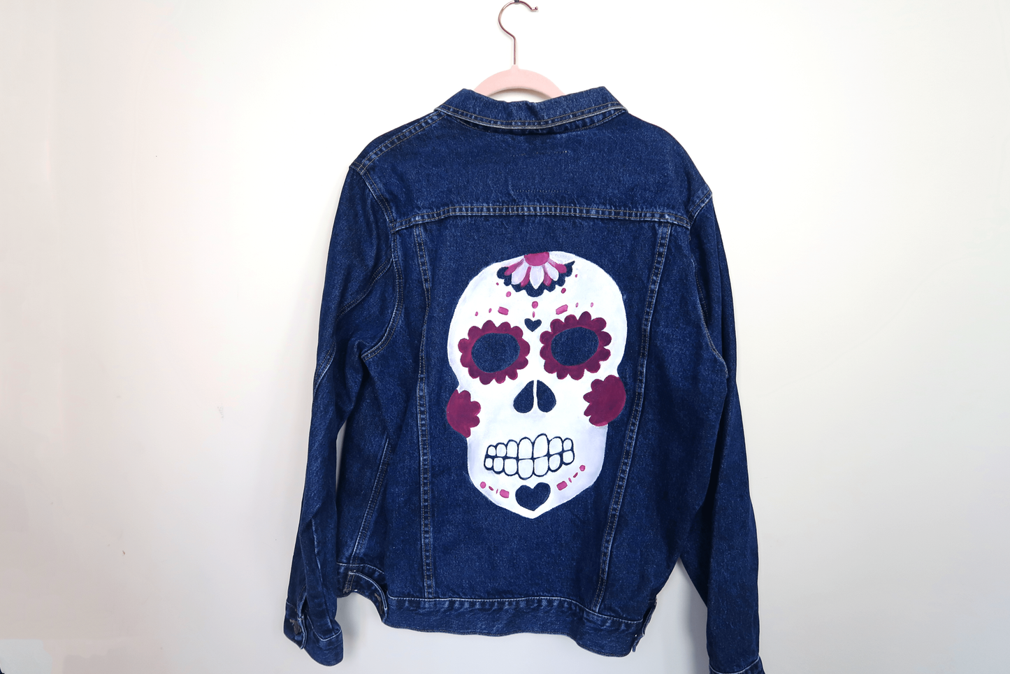Sugar Skull Denim Jacket - Hand Painted - UK Men's Large