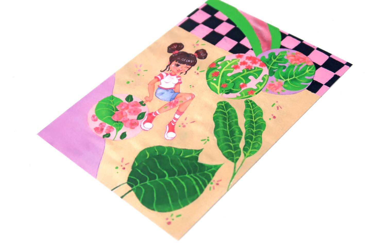 Aesthetic Leafy Girl Postcard Print