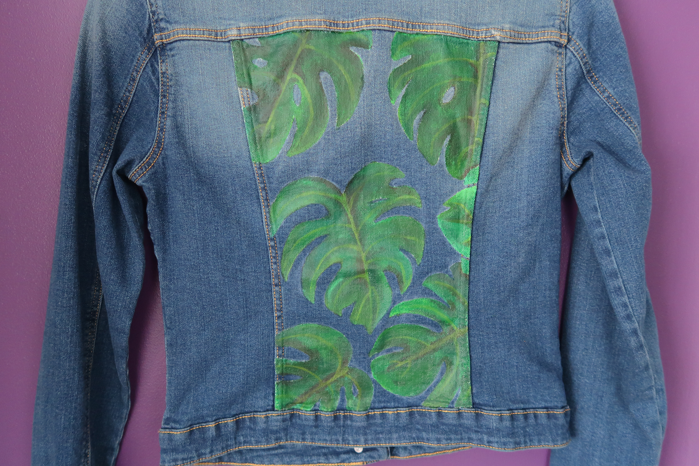 Leafy Cheese Plant Denim Jacket - Hand-painted- UK Size 8