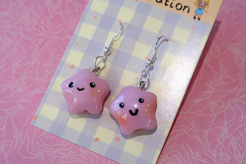 Pink Shimmer Star Earrings (sterling silver plated, hypoallergenic)